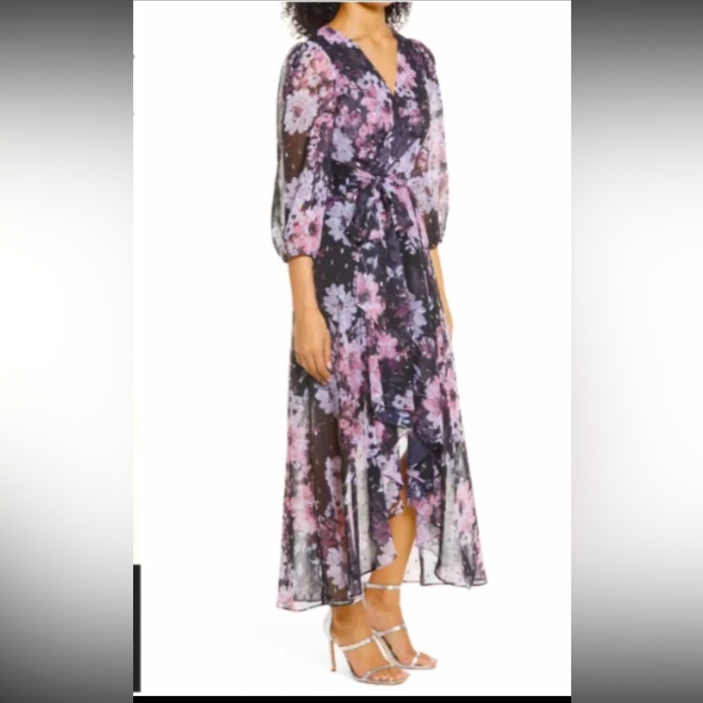 Eliza J. Floral Chiffon Maxi Dress - Purple and Black